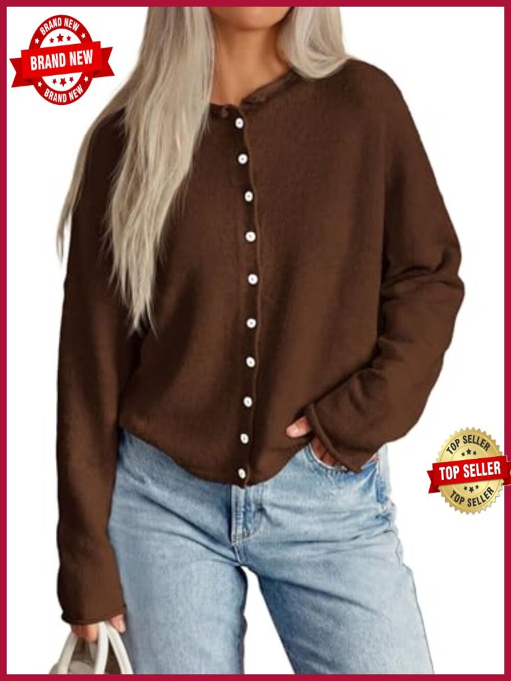 Oversized Button Up Knit Cardigan Long Sleeve Relaxed Sweater